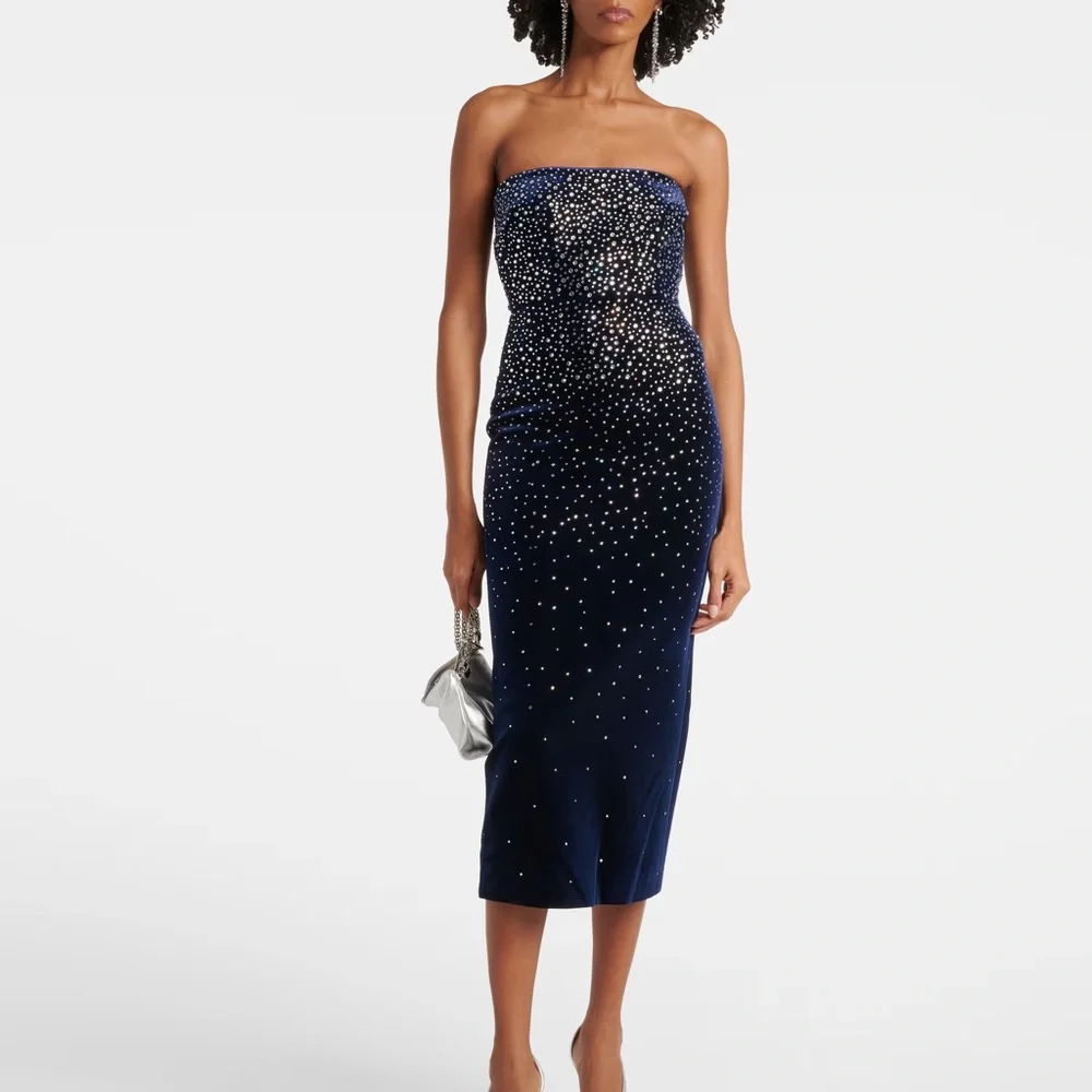 Alex Perry NWOT Crystal Velvet Midi Dress in Midnight - Picture 3 of 7